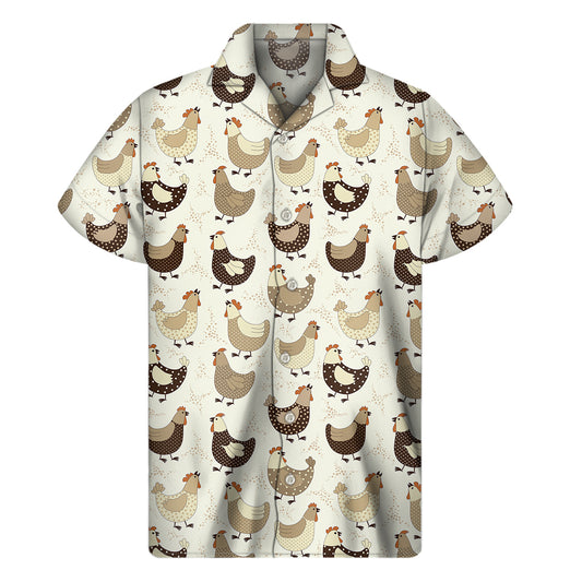 Cute Chicken Pattern Print Men's Short Sleeve Shirt