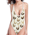Cute Chicken Pattern Print One Piece High Cut Swimsuit