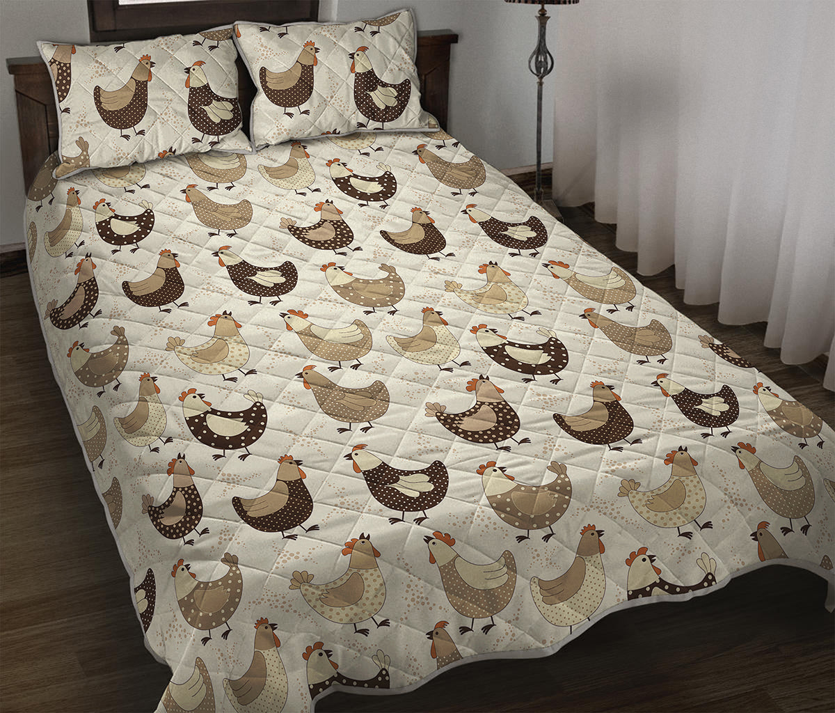 Cute Chicken Pattern Print Quilt Bed Set