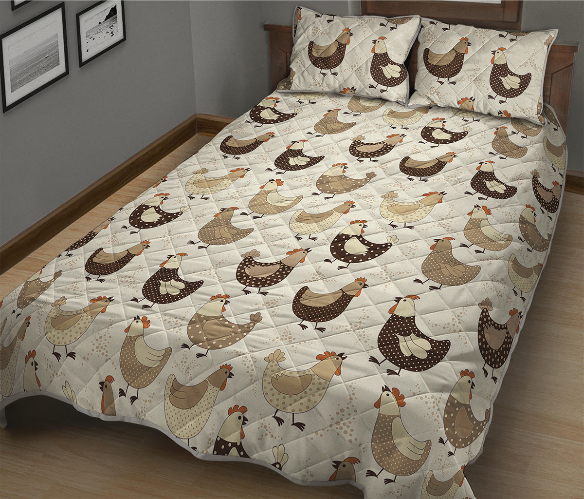Cute Chicken Pattern Print Quilt Bed Set