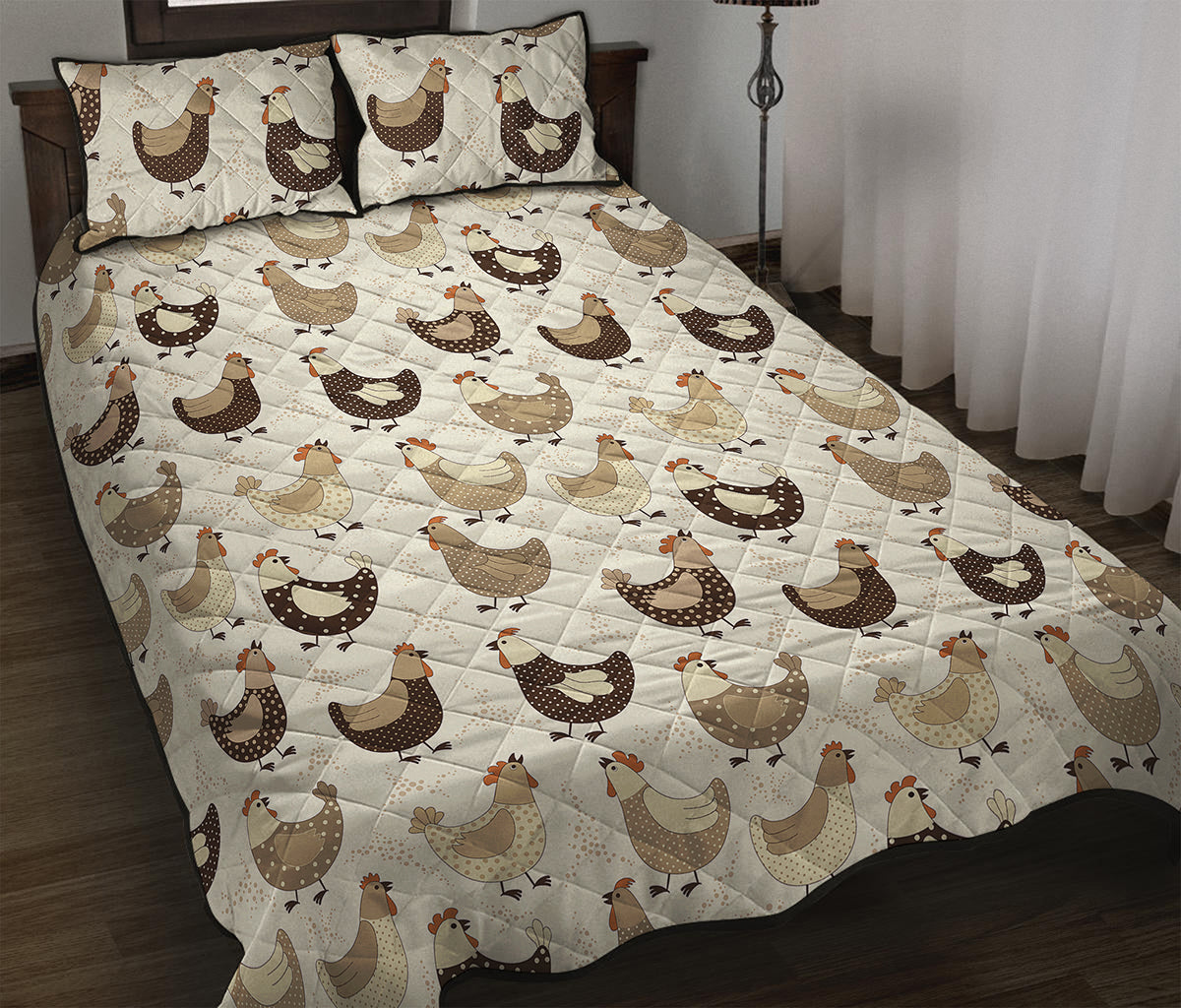 Cute Chicken Pattern Print Quilt Bed Set