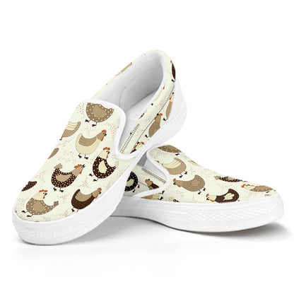 Cute Chicken Pattern Print White Slip On Shoes