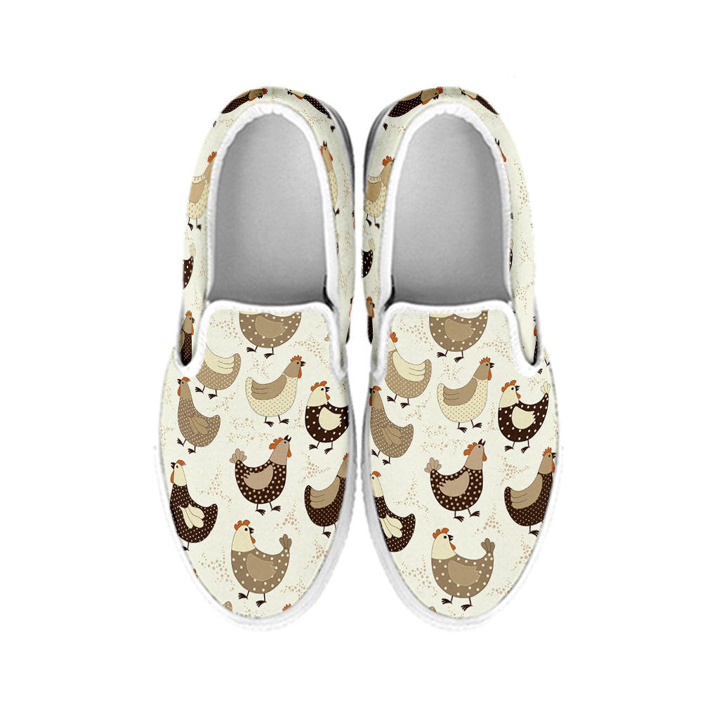 Cute Chicken Pattern Print White Slip On Shoes