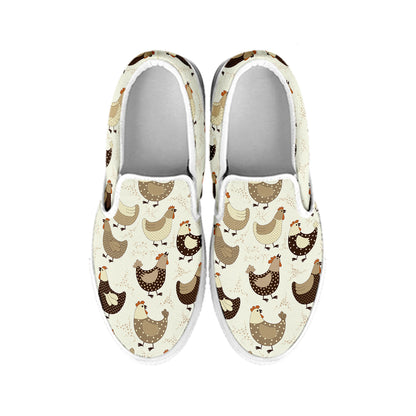 Cute Chicken Pattern Print White Slip On Shoes
