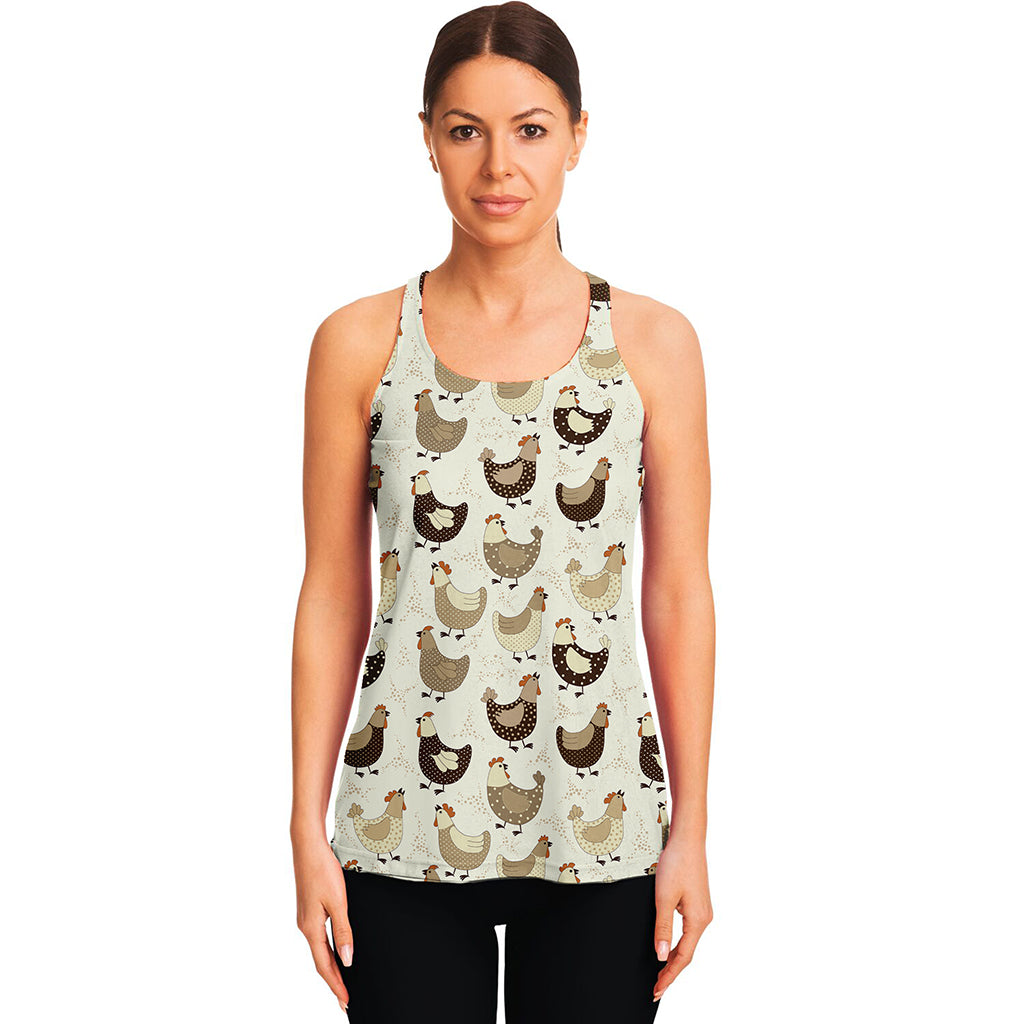Cute Chicken Pattern Print Women's Racerback Tank Top
