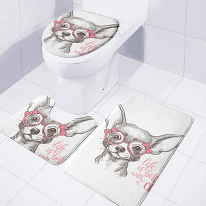 Cute Chihuahua With Glasses Print 3 Piece Bath Mat Set