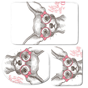 Cute Chihuahua With Glasses Print 3 Piece Bath Mat Set