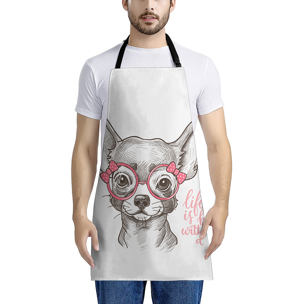 Cute Chihuahua With Glasses Print Apron