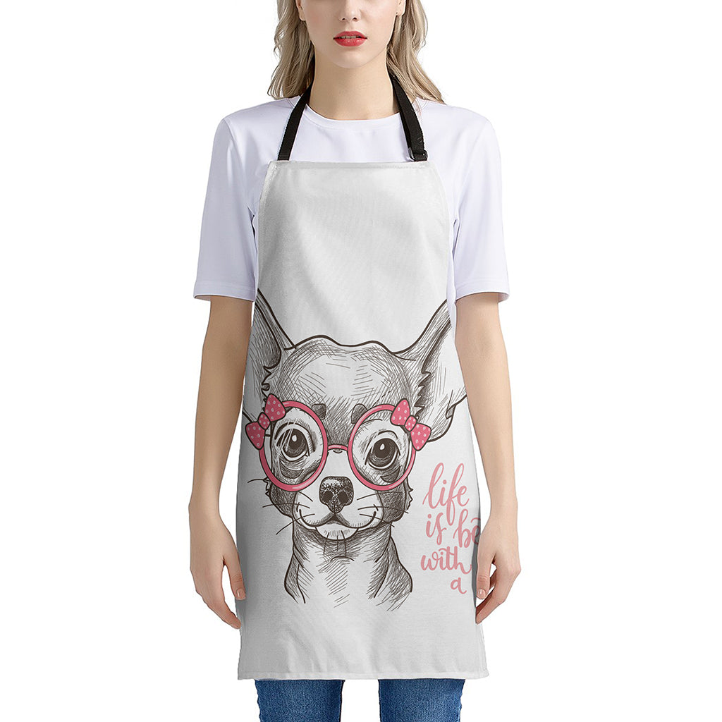 Cute Chihuahua With Glasses Print Apron