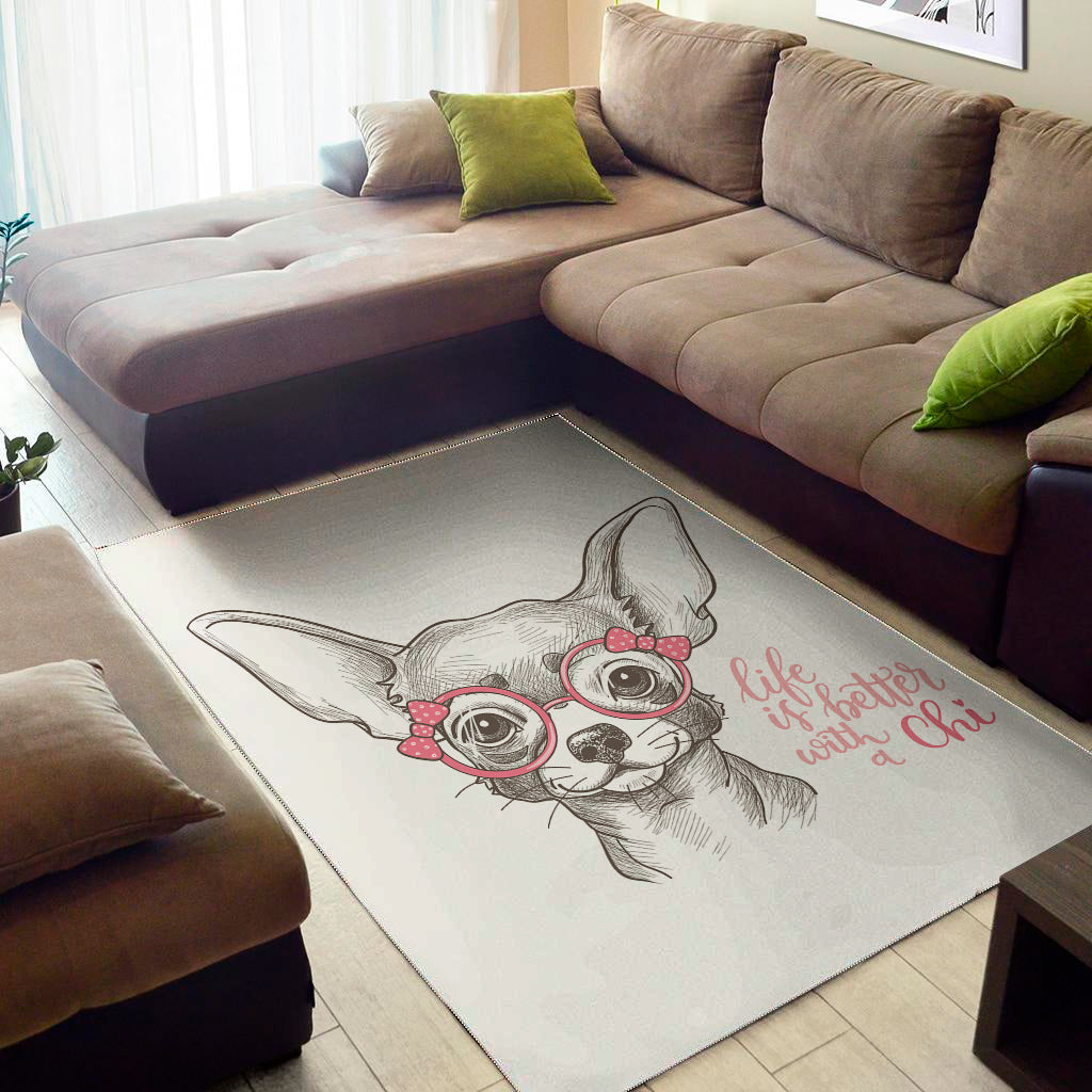 Cute Chihuahua With Glasses Print Area Rug