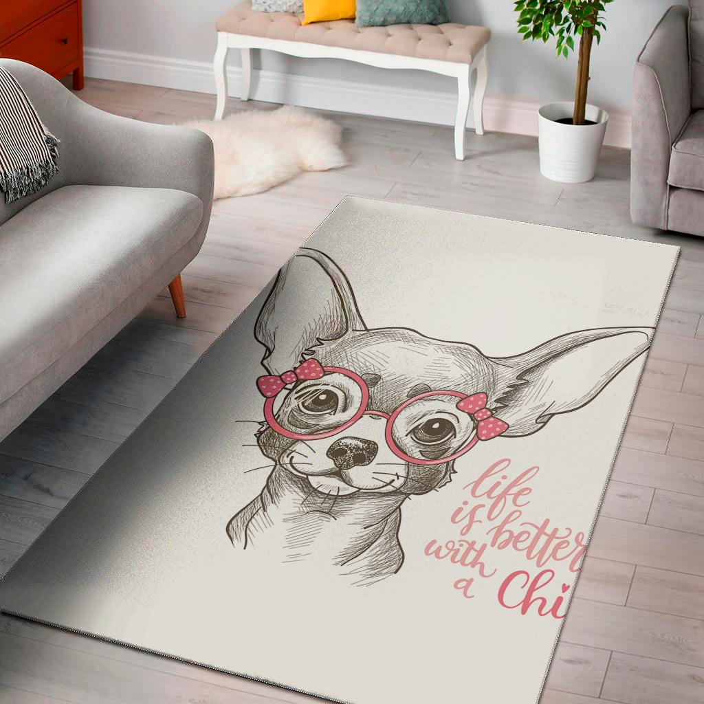 Cute Chihuahua With Glasses Print Area Rug