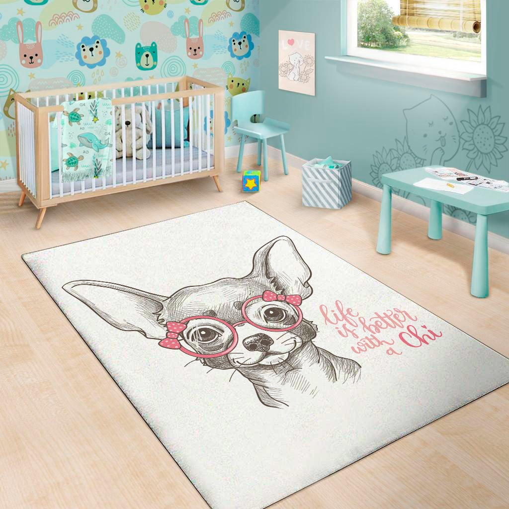 Cute Chihuahua With Glasses Print Area Rug