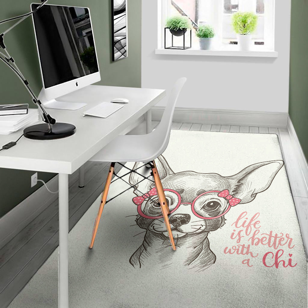 Cute Chihuahua With Glasses Print Area Rug