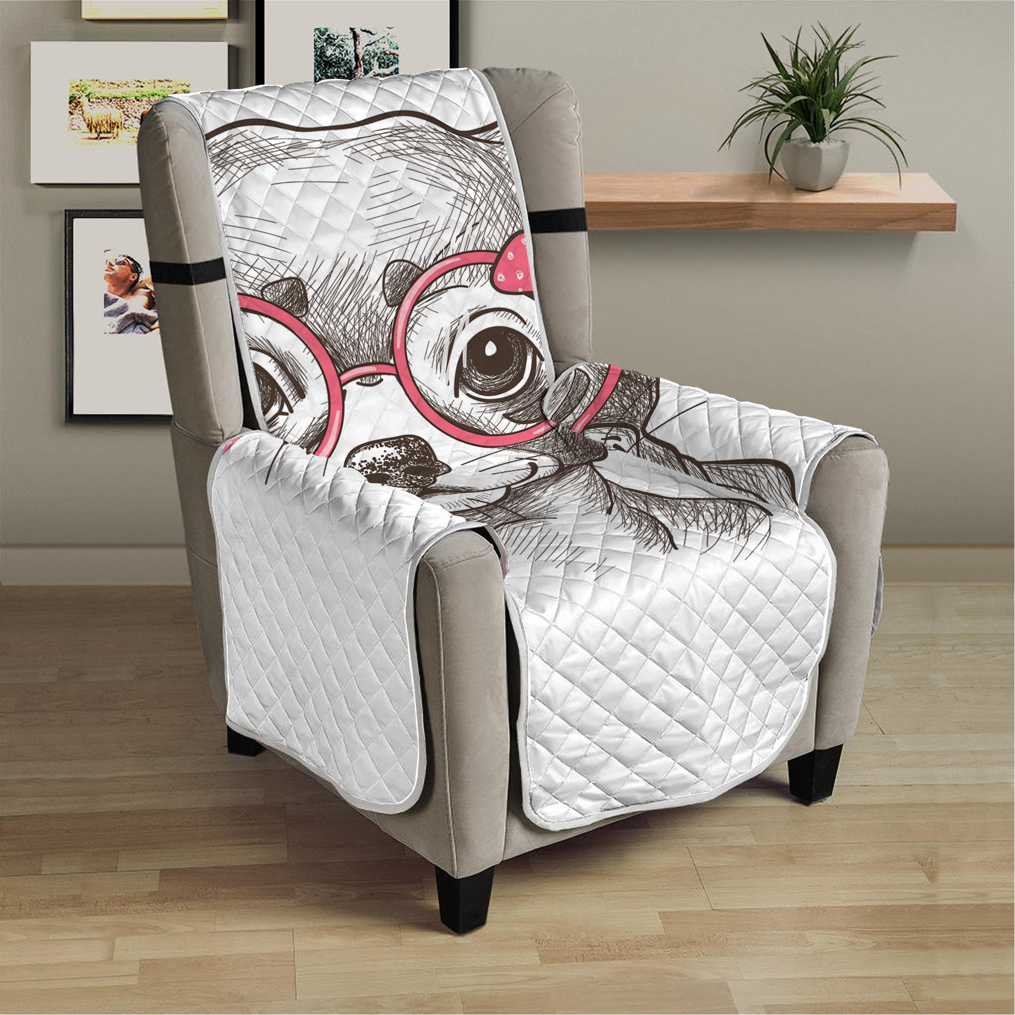 Cute Chihuahua With Glasses Print Armchair Protector