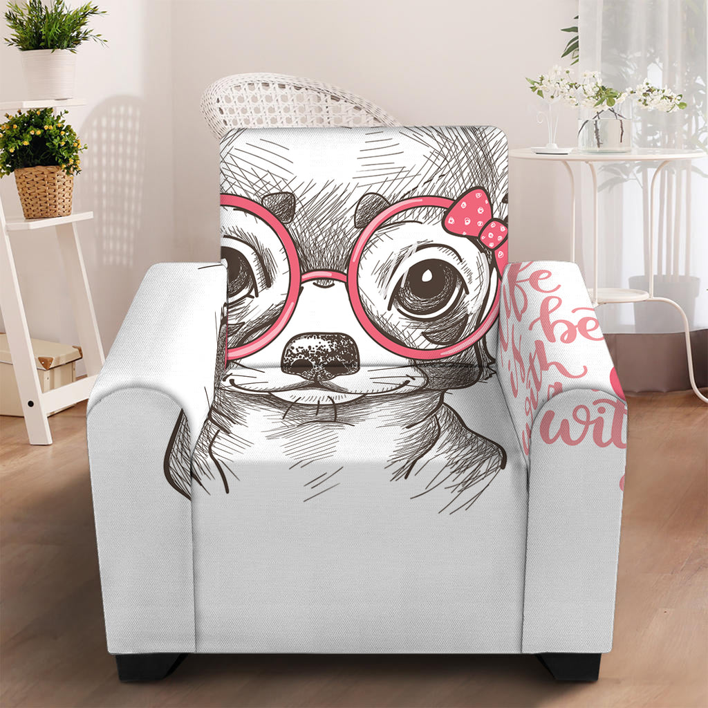 Cute Chihuahua With Glasses Print Armchair Slipcover