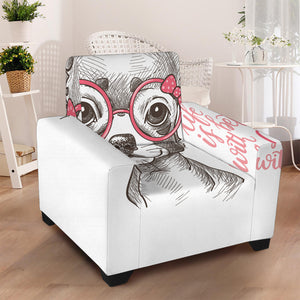 Cute Chihuahua With Glasses Print Armchair Slipcover