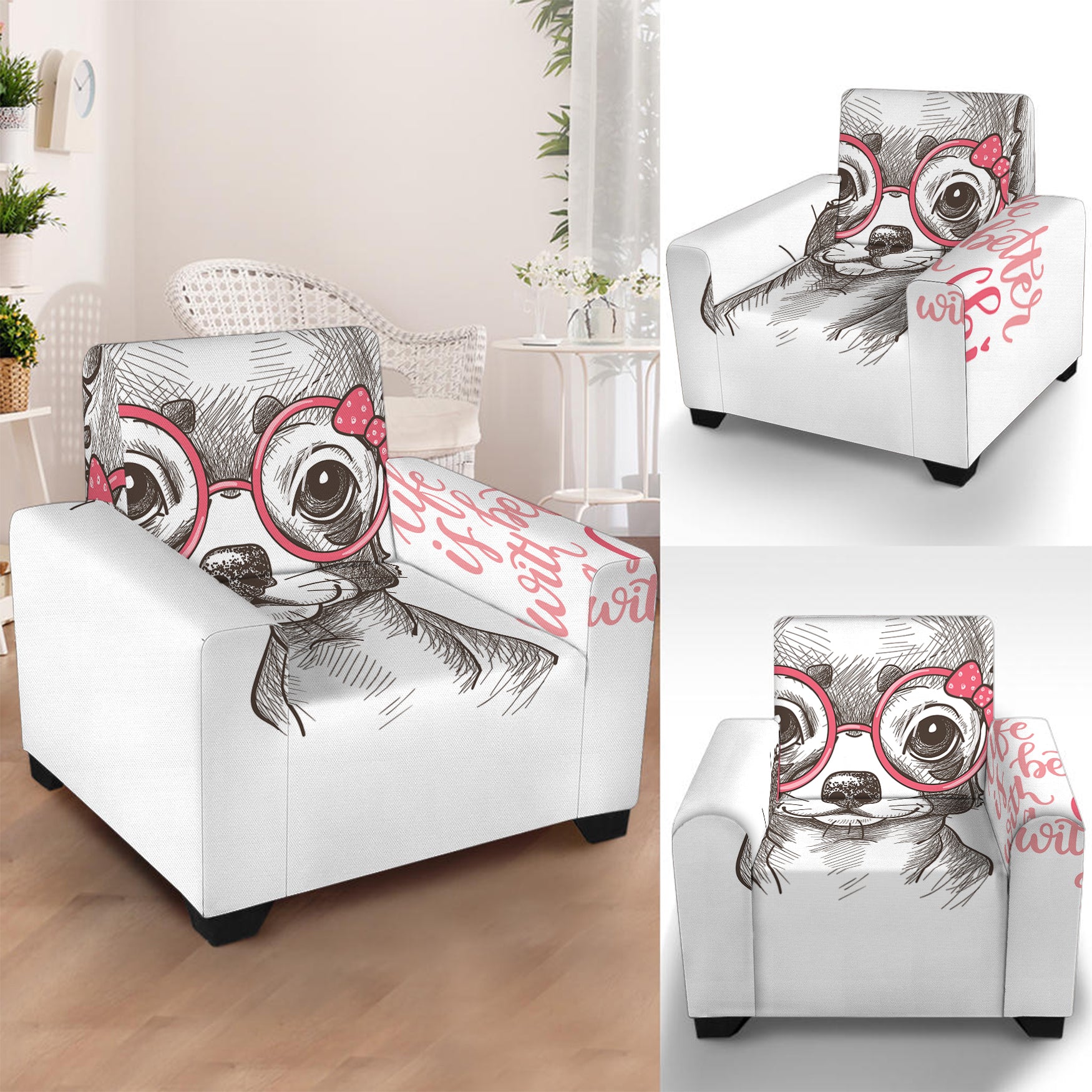 Cute Chihuahua With Glasses Print Armchair Slipcover