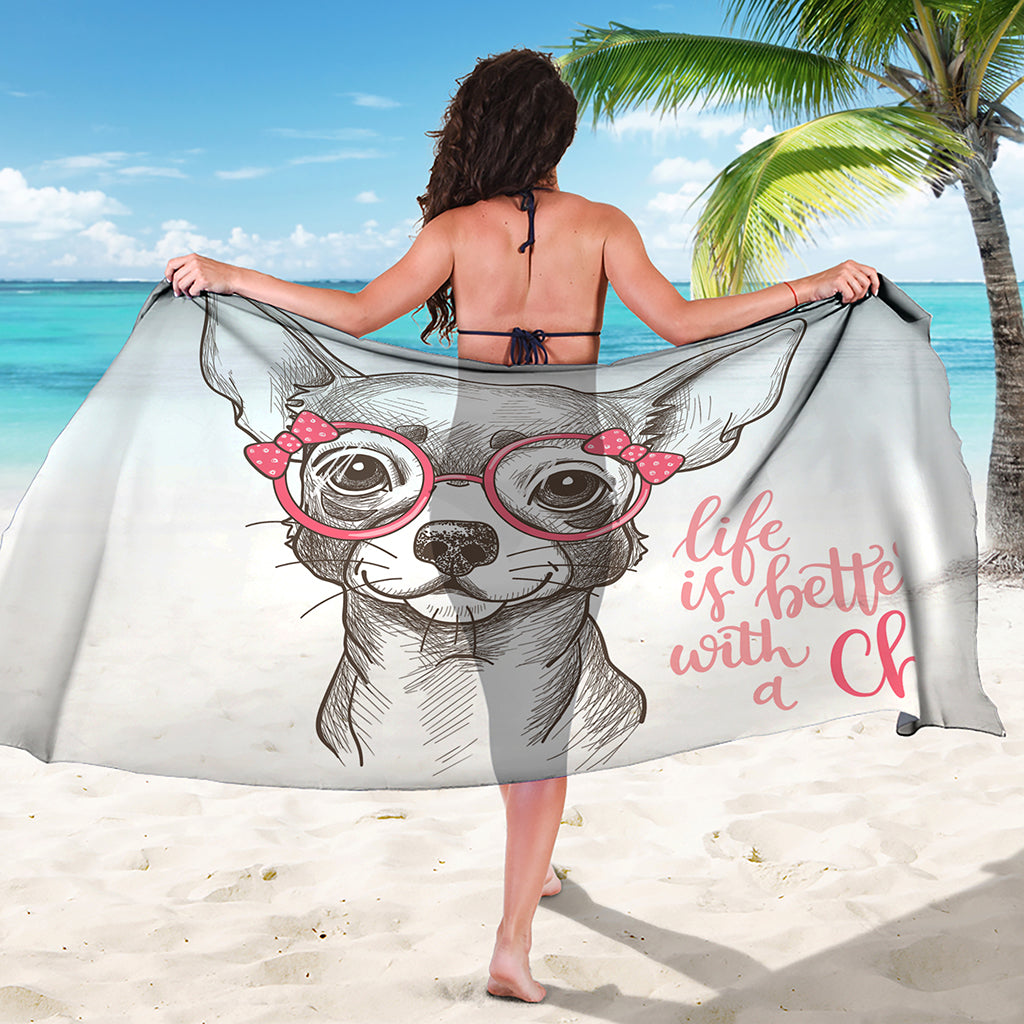 Cute Chihuahua With Glasses Print Beach Sarong Wrap