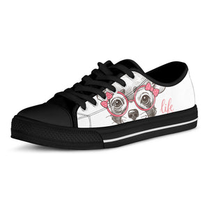 Cute Chihuahua With Glasses Print Black Low Top Shoes 