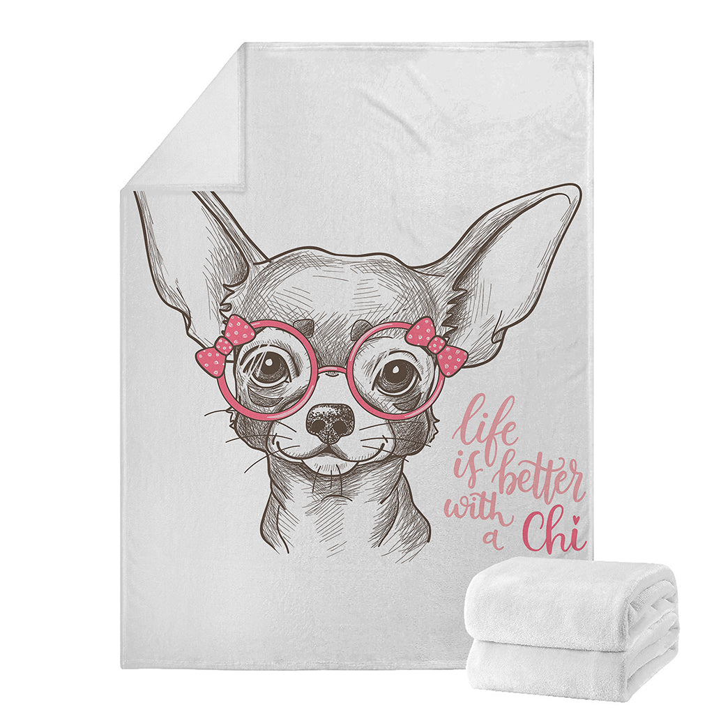 Cute Chihuahua With Glasses Print Blanket