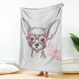 Cute Chihuahua With Glasses Print Blanket