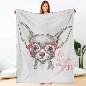 Cute Chihuahua With Glasses Print Blanket