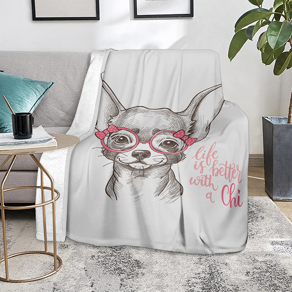 Cute Chihuahua With Glasses Print Blanket