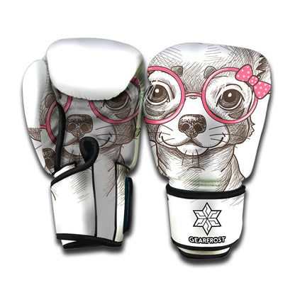 Cute Chihuahua With Glasses Print Boxing Gloves