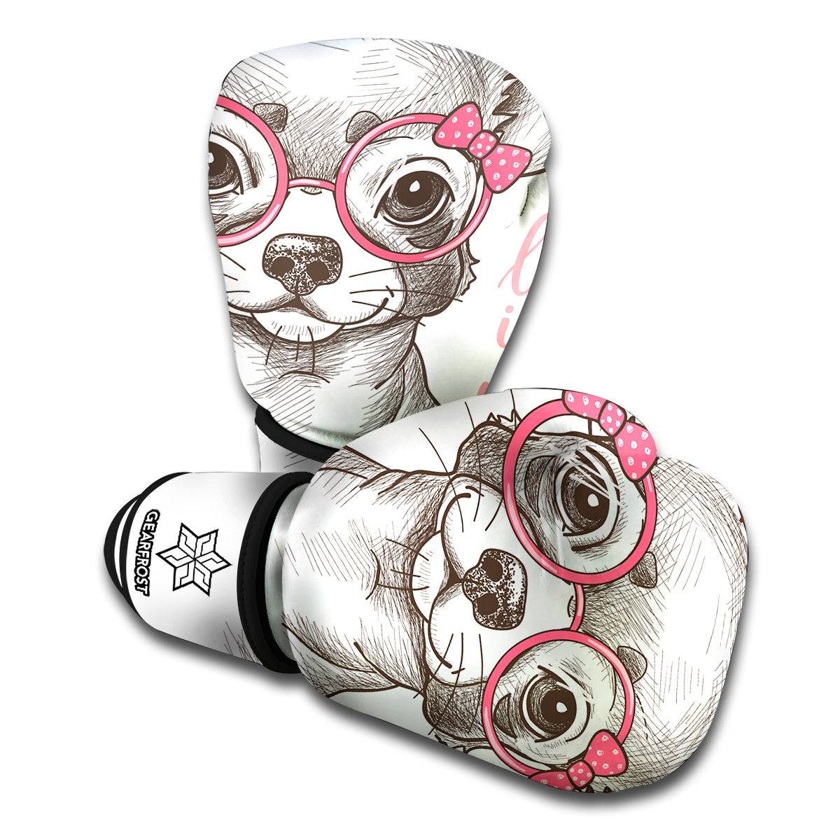 Cute Chihuahua With Glasses Print Boxing Gloves
