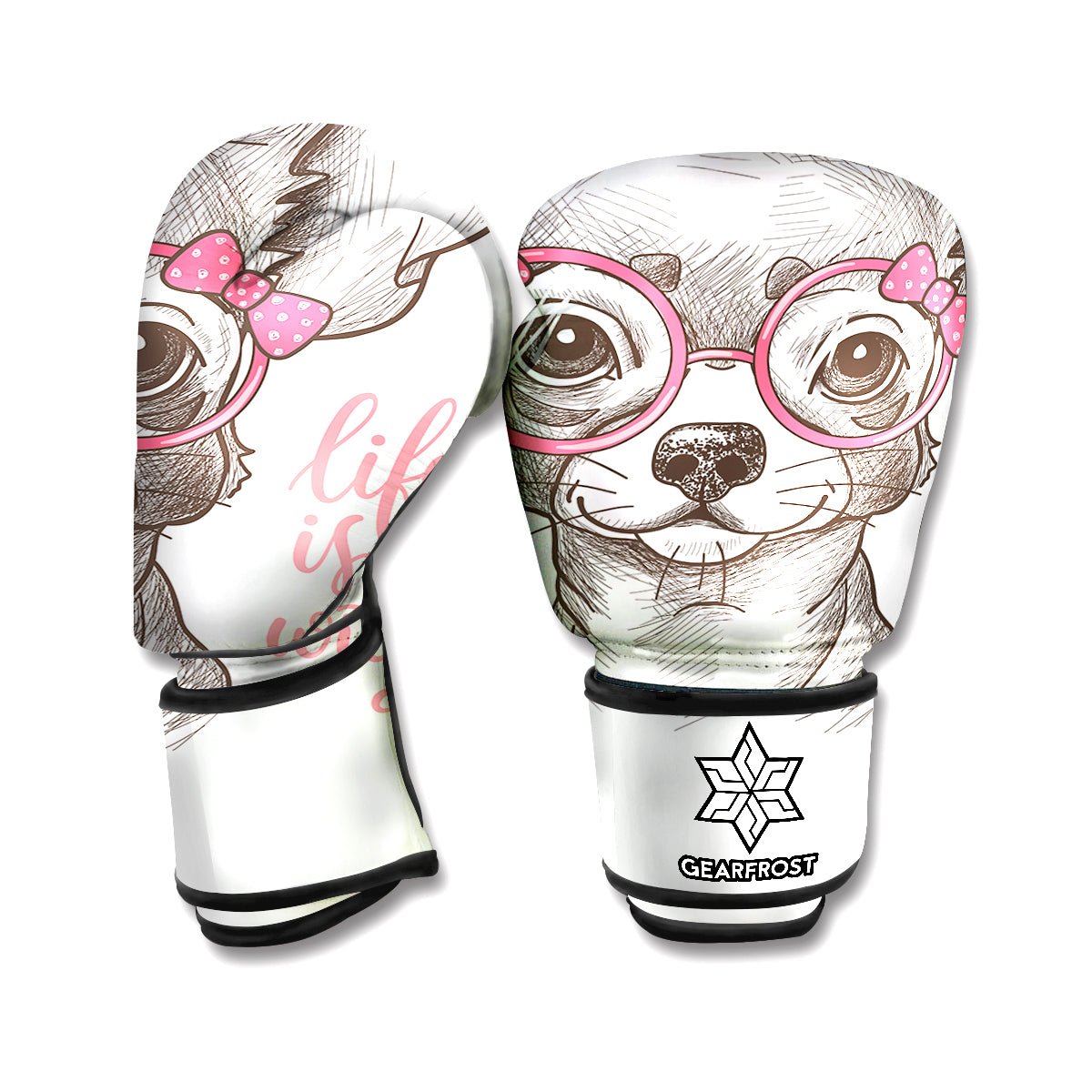 Cute Chihuahua With Glasses Print Boxing Gloves