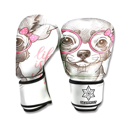 Cute Chihuahua With Glasses Print Boxing Gloves
