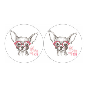 Cute Chihuahua With Glasses Print Car Coasters