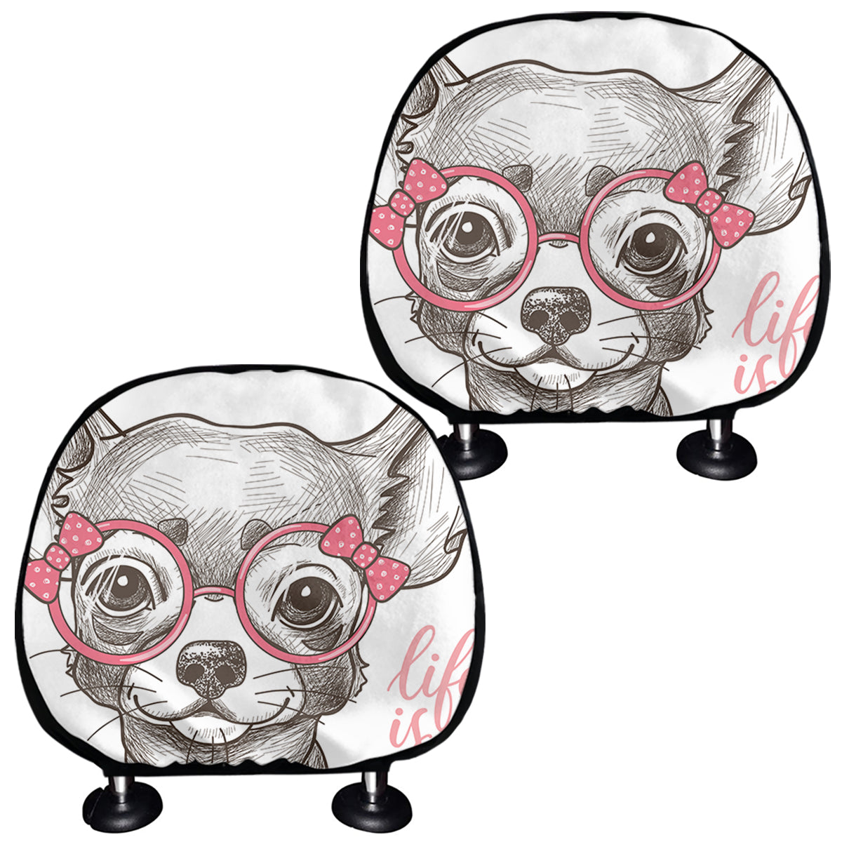 Cute Chihuahua With Glasses Print Car Headrest Covers