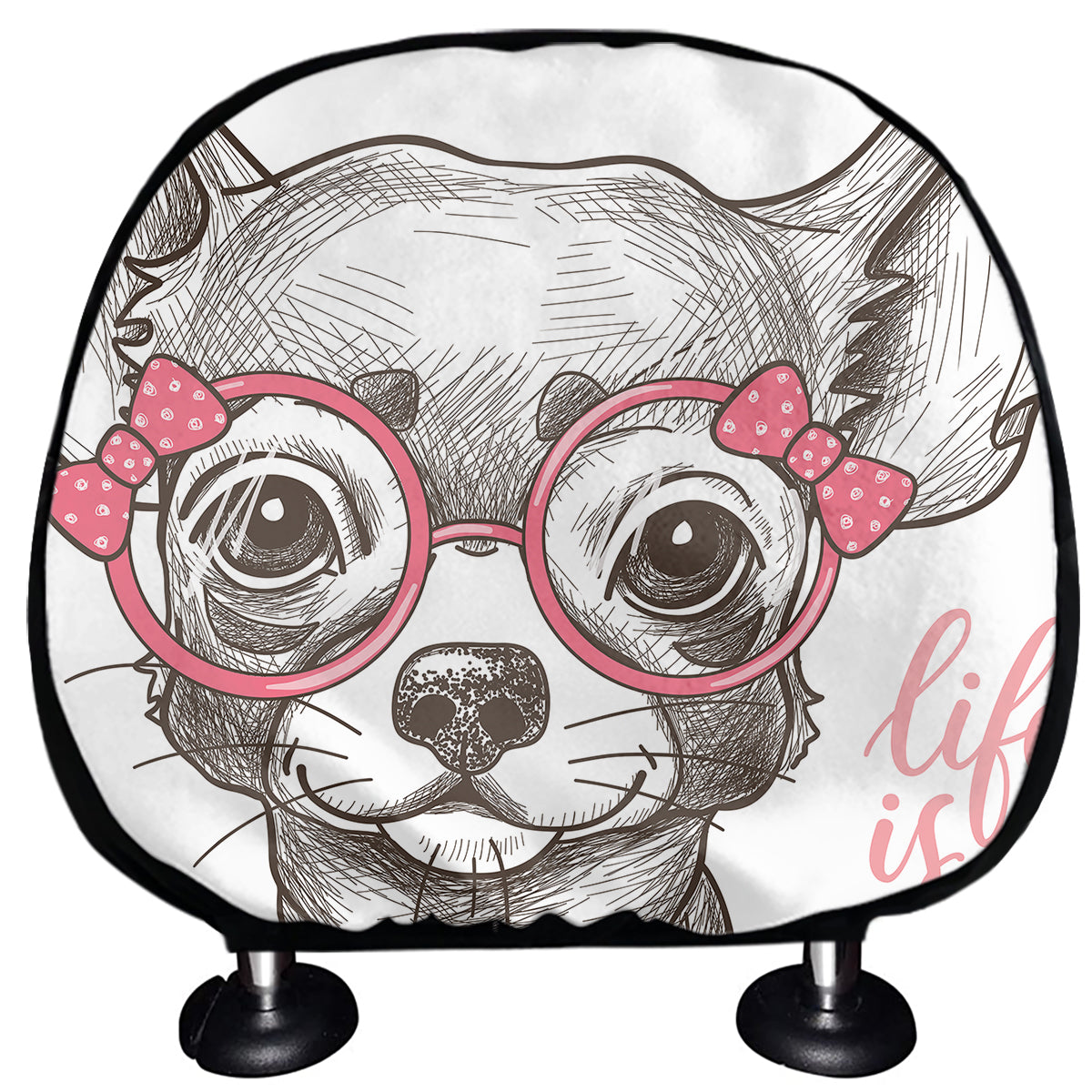 Cute Chihuahua With Glasses Print Car Headrest Covers