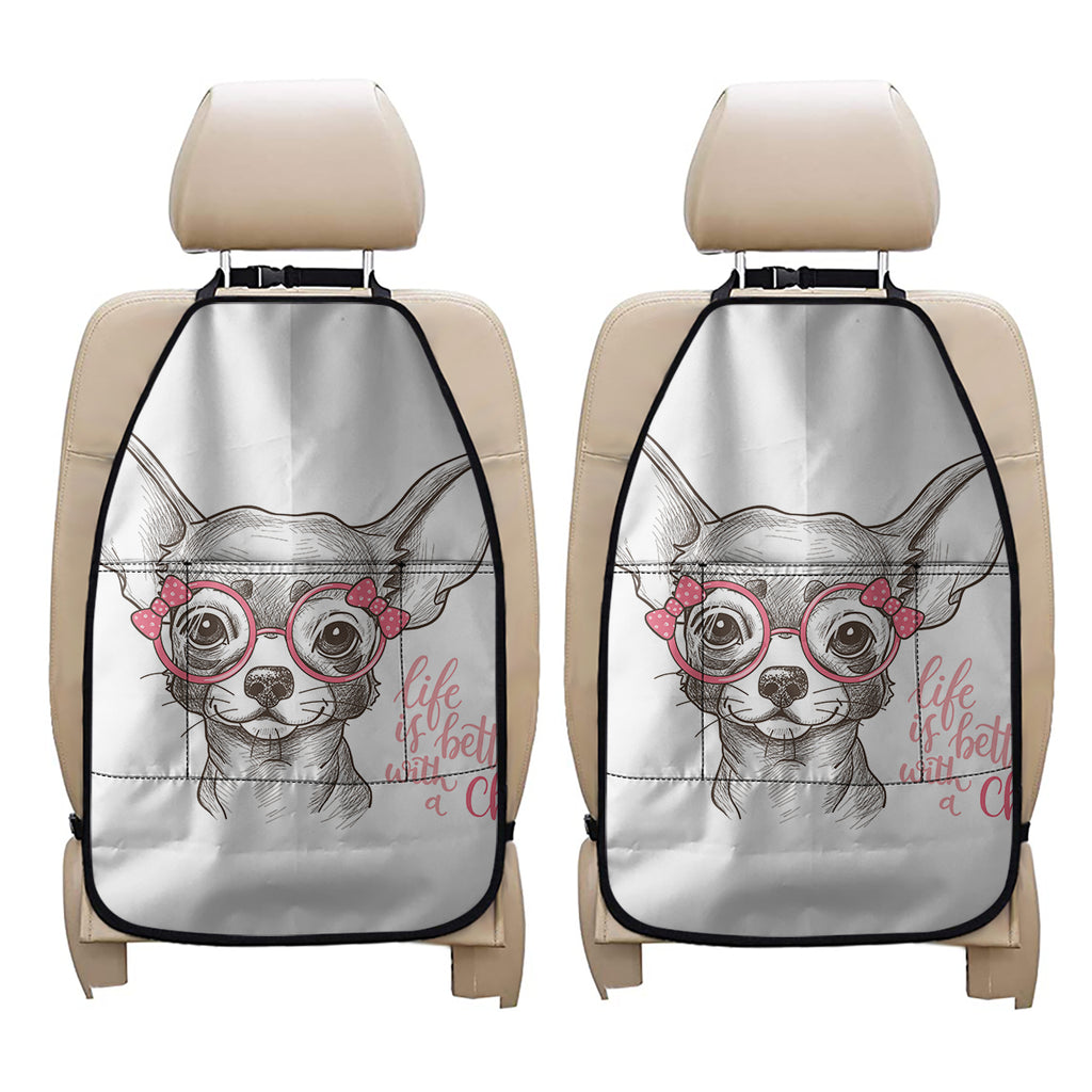 Cute Chihuahua With Glasses Print Car Seat Organizers