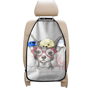 Cute Chihuahua With Glasses Print Car Seat Organizers