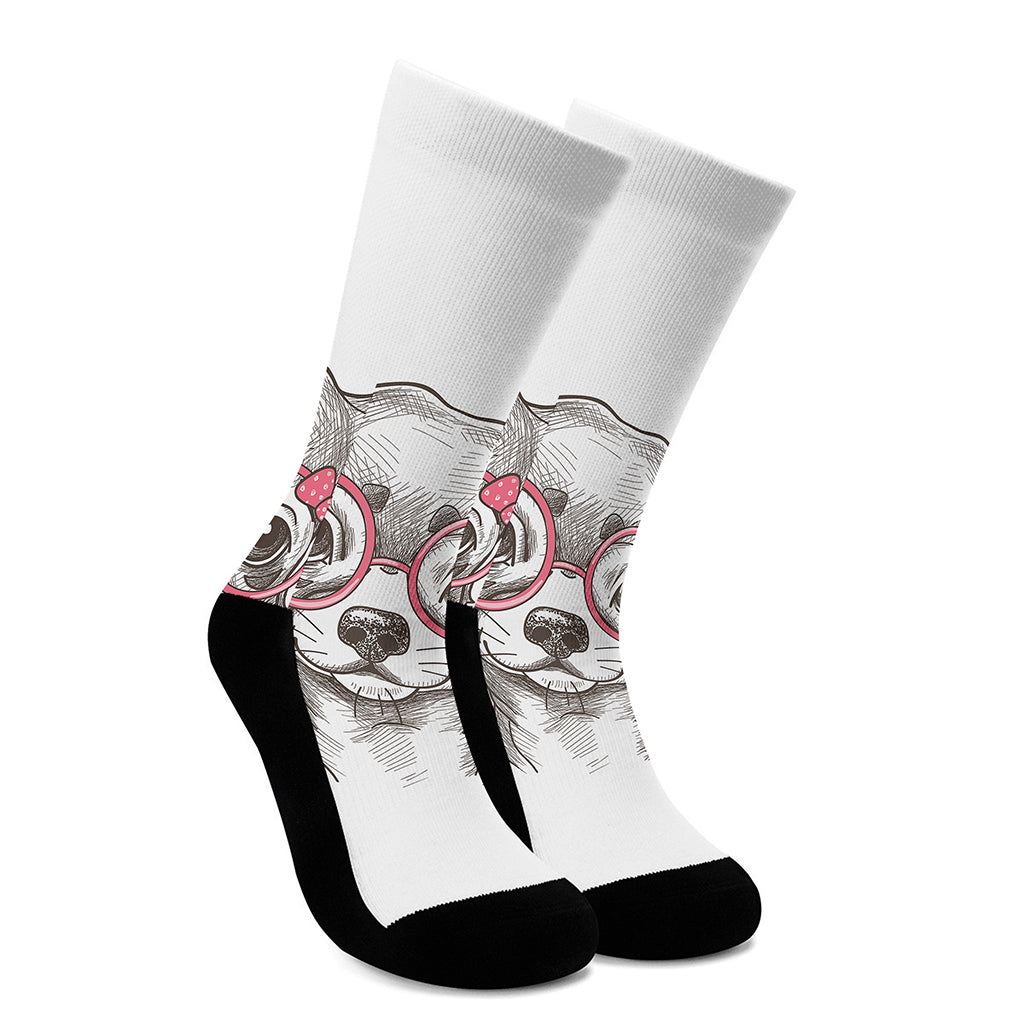 Cute Chihuahua With Glasses Print Crew Socks