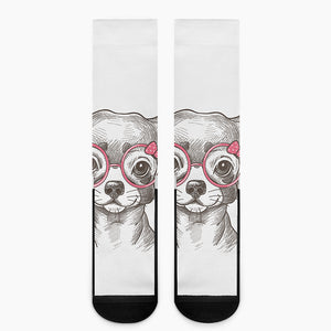 Cute Chihuahua With Glasses Print Crew Socks