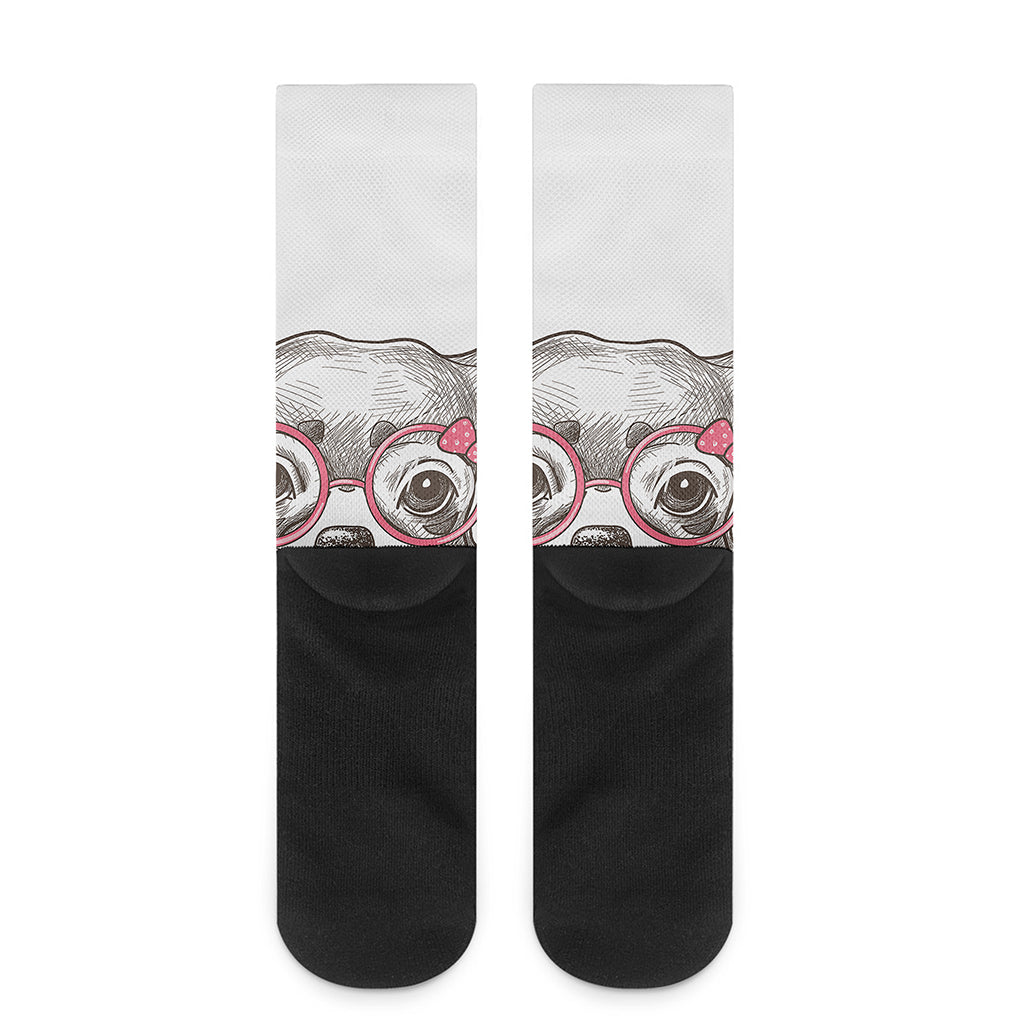 Cute Chihuahua With Glasses Print Crew Socks