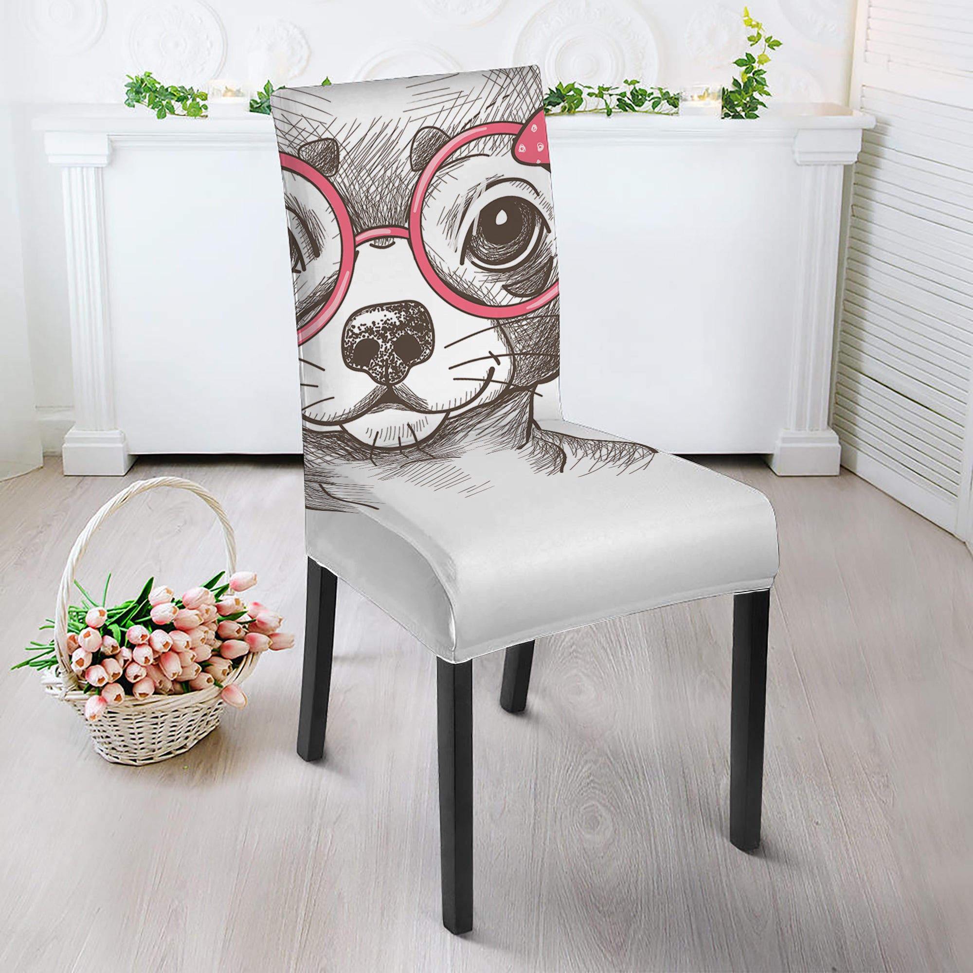 Cute Chihuahua With Glasses Print Dining Chair Slipcover