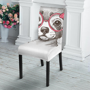 Cute Chihuahua With Glasses Print Dining Chair Slipcover