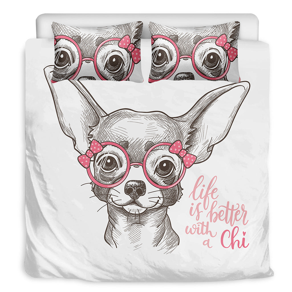 Cute Chihuahua With Glasses Print Duvet Cover Bedding Set