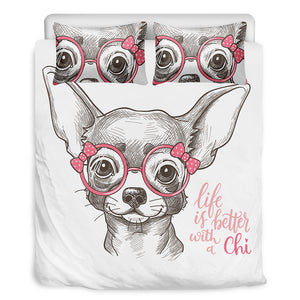 Cute Chihuahua With Glasses Print Duvet Cover Bedding Set