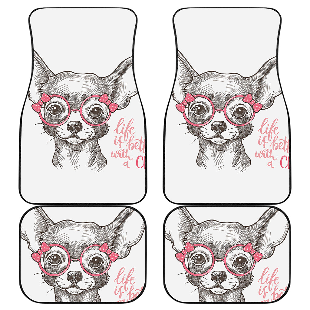 Cute Chihuahua With Glasses Print Front and Back Car Floor Mats