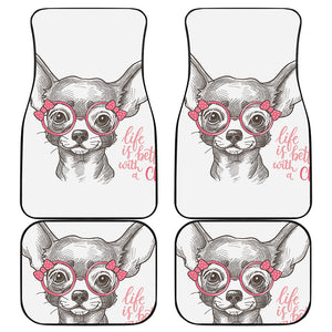 Cute Chihuahua With Glasses Print Front and Back Car Floor Mats