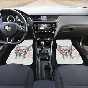 Cute Chihuahua With Glasses Print Front and Back Car Floor Mats