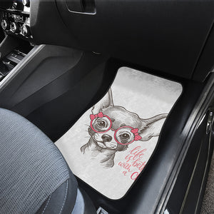 Cute Chihuahua With Glasses Print Front and Back Car Floor Mats