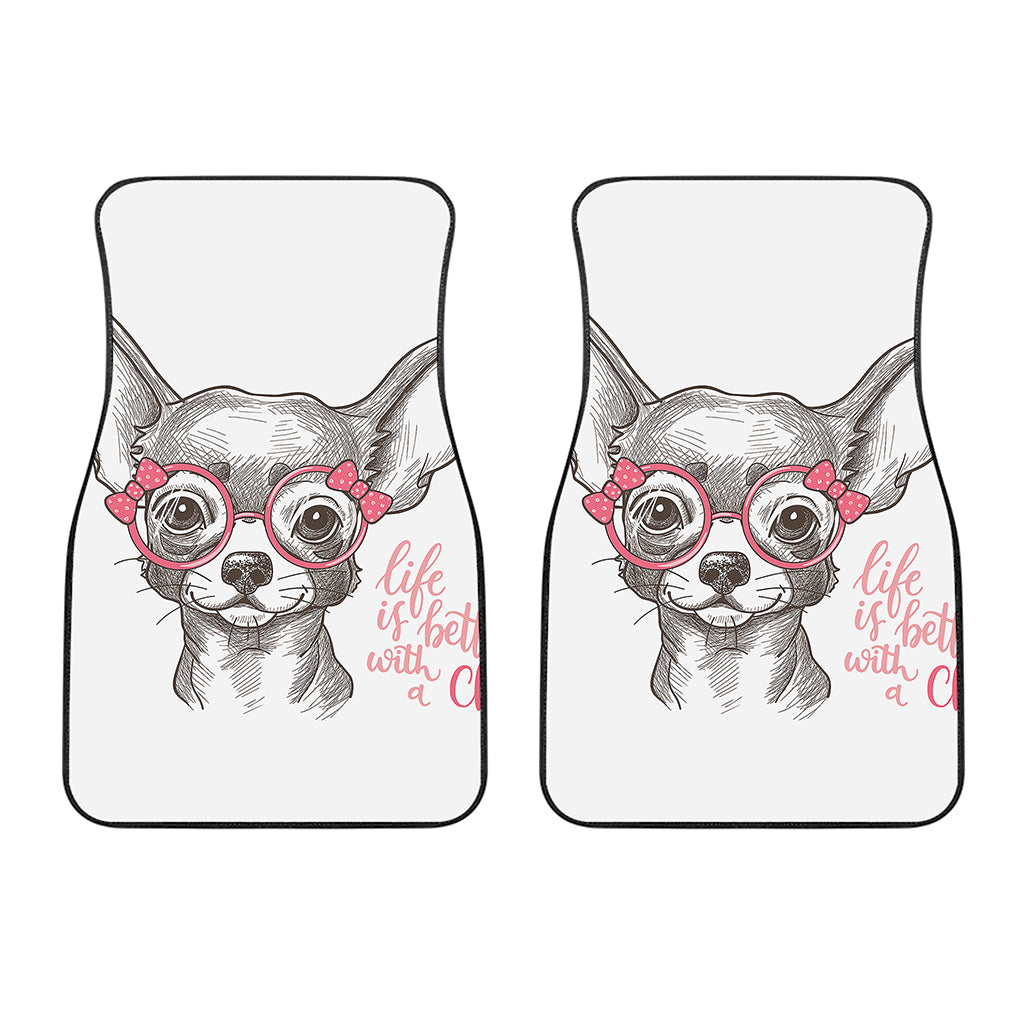 Cute Chihuahua With Glasses Print Front Car Floor Mats