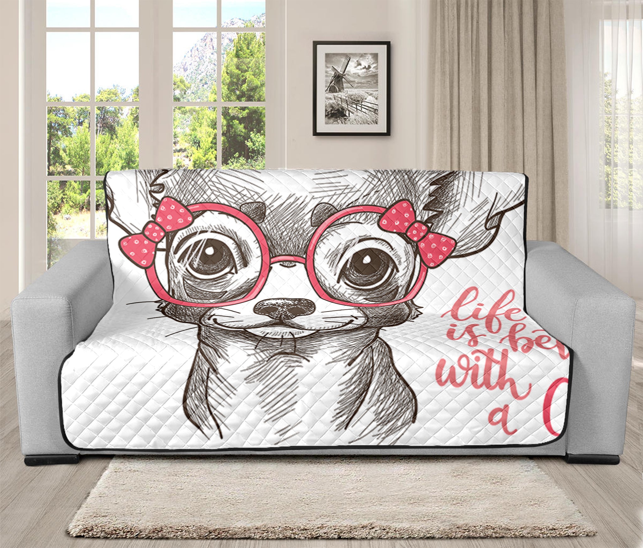 Cute Chihuahua With Glasses Print Futon Protector