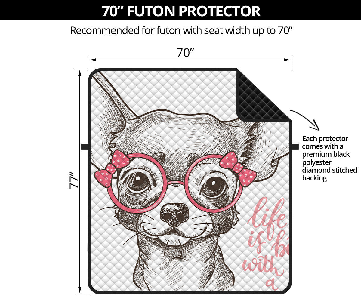 Cute Chihuahua With Glasses Print Futon Protector